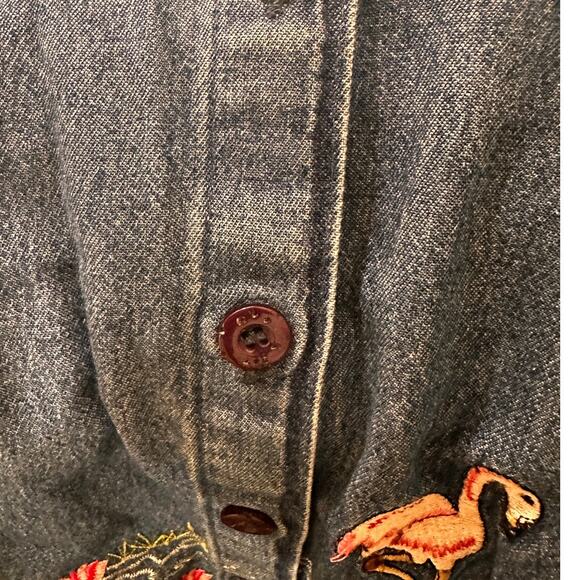 VTG New Direction Embroidered Flamingo Denim Button Front Shirt, size S - Picture 7 of 9